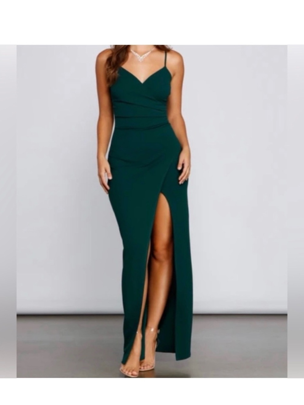 Windsor Emerald Green Spaghetti Strap Maxi Dress with High Slit